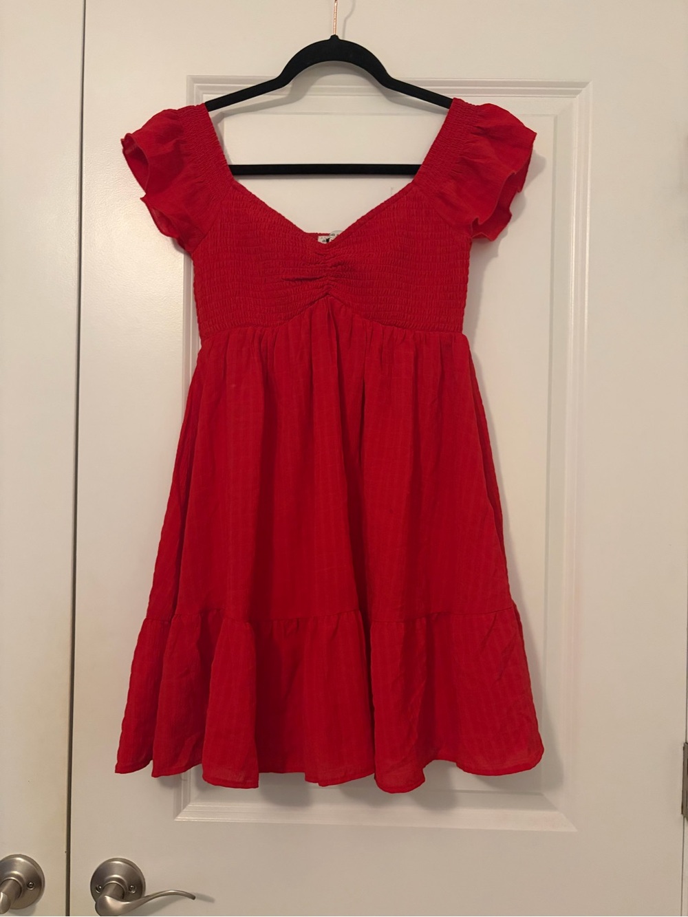 Women's Red Smocked Bodice Casual Dress